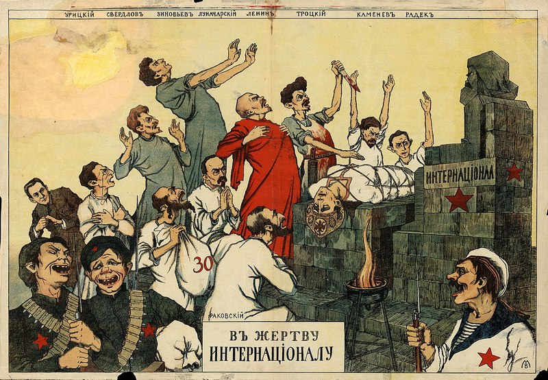 Biely ruský Denikinovský protiboľševický propagandistický plagát